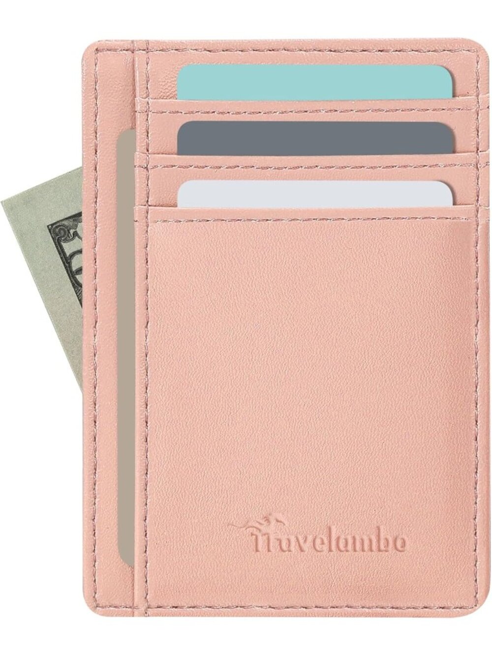 Men Nappa Peachy pink Minimalist Leather RFID Blocking Front Pocket Slim Wallet